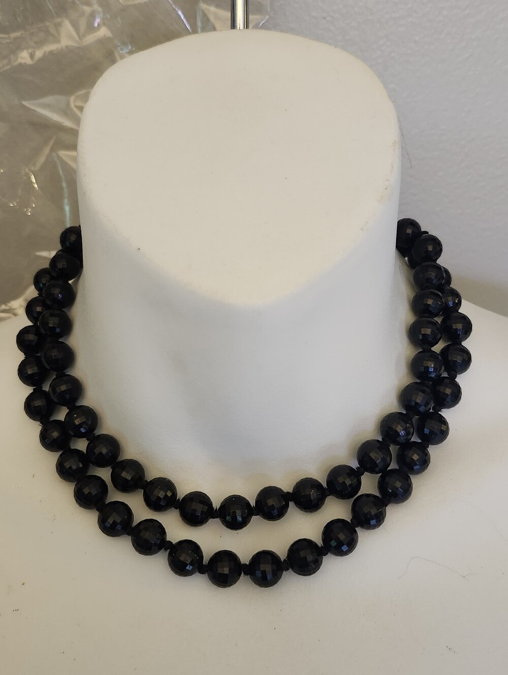 Classic Faceted Black Bead Necklace - Vintage Germany